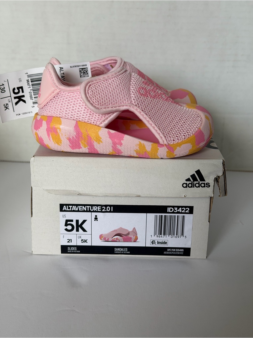 Adidas Kids Pink Mesh Slip-On Sandals with Yellow Accent - Picture 5 of 6